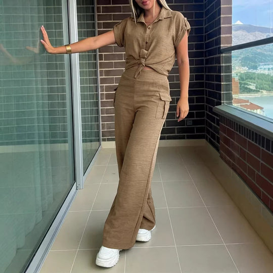Damen lässiger Jumpsuit mit hochgeschlossenem Kragen und praktischen Seitentaschen EB
