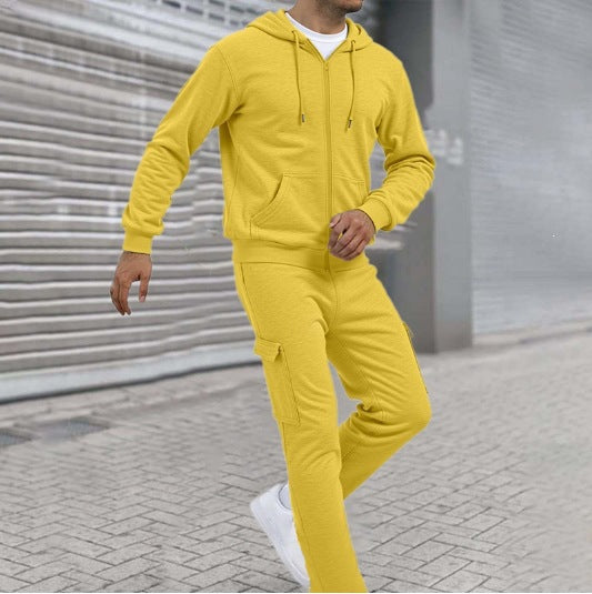 Herren nan athletischer Zip-Sweatset mit Cargo-Jogginghose, ergonomischen Nähten und gerippten Bündchen EB