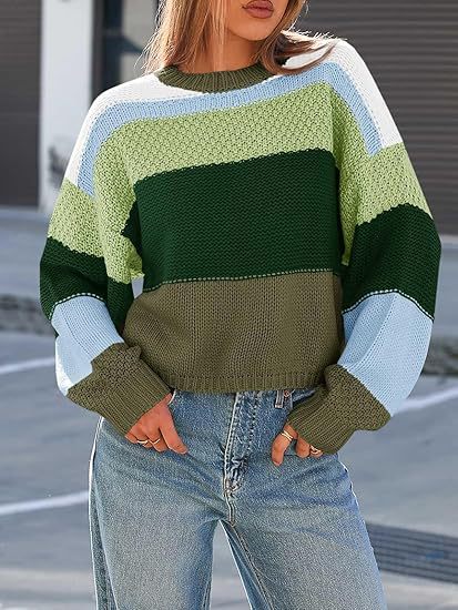 Damen Grobstrickpullover mit Farbblockdesign und oversized Schnitt EB