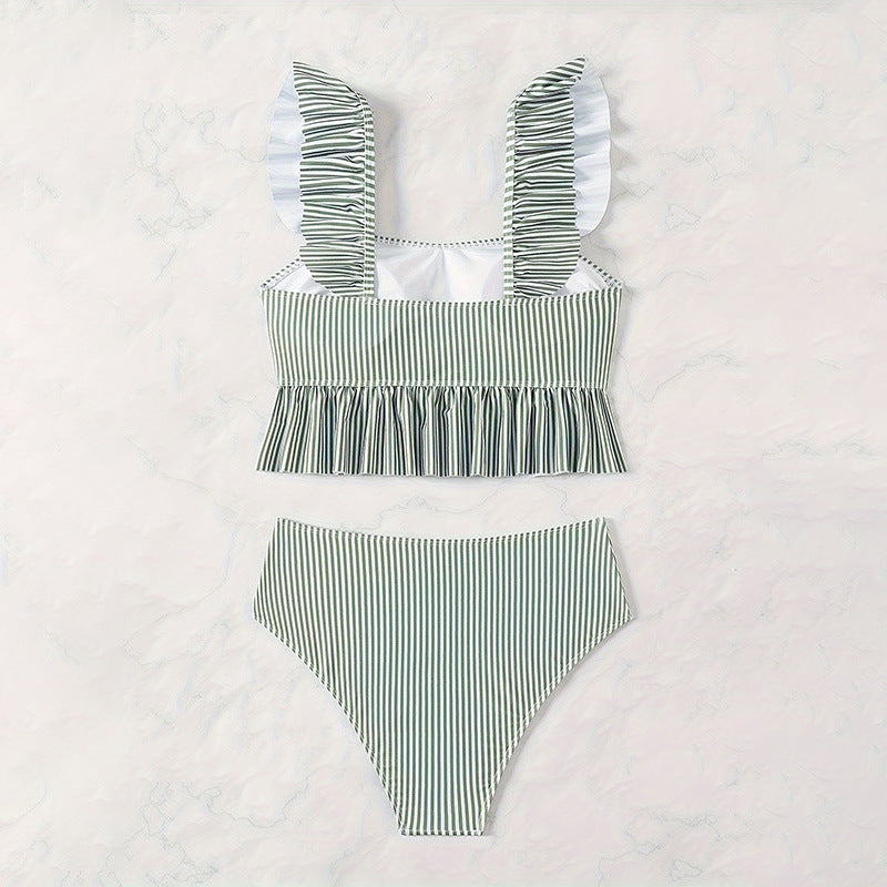 Damen Bikinis mit Rüschendetails und elastischem High-Waist-Schnitt EB