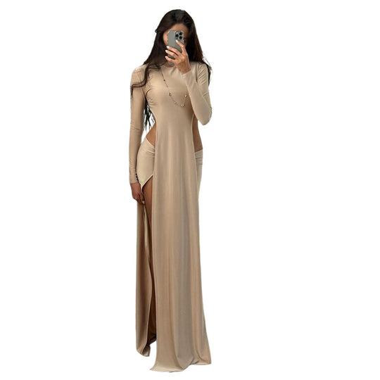 Damen Elegantes Maxikleid mit schmalem Schnitt und hohen Schlitzen EB