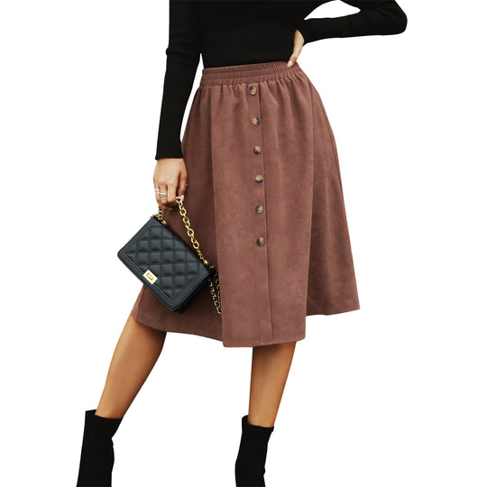 Damen Midi-Suede-Rock mit Knopfdetails EB