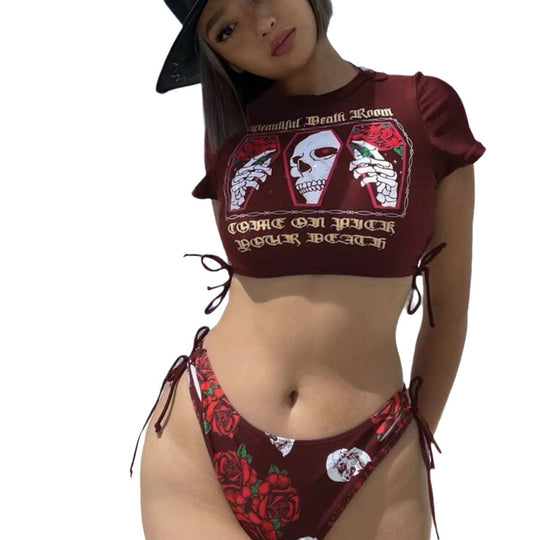 Damen Crop-Top Bikini mit grafischem Design EB