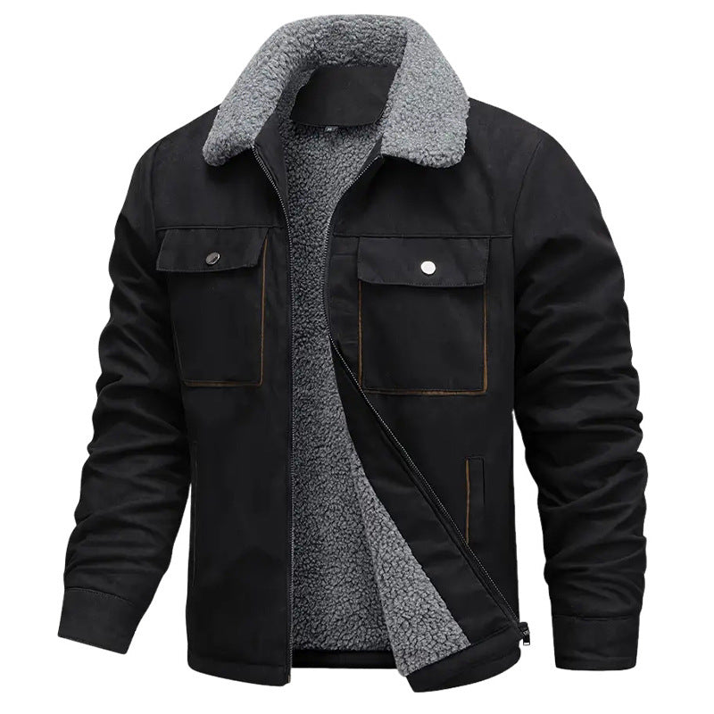 Herren nan sherpagefütterte Workerjacke in Wildlederoptik mit Klappbrusttaschen und Reißverschluss EB