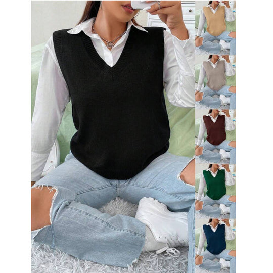 Damen Strickweste mit V-Ausschnitt und feinem Rippstrickmuster EB