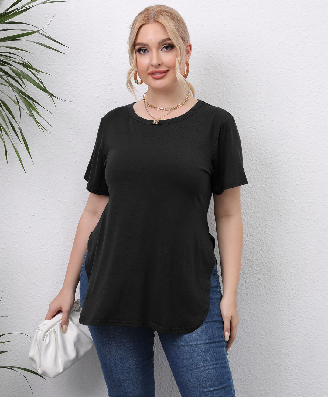 Damen lässiges T-Shirt mit seitlichen Eingrifftaschen EB