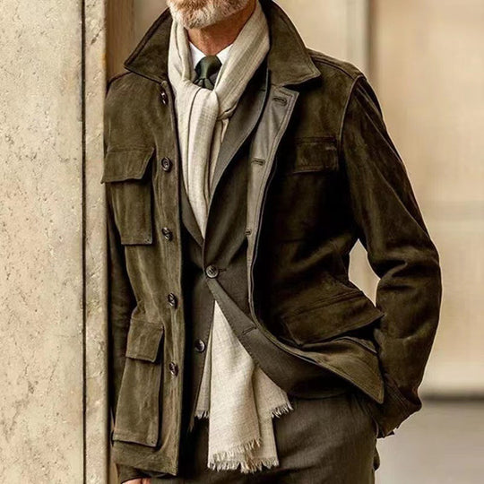 Herren Suede Utility Jacke mit praktischen Taschen und modernem Schnitt EB