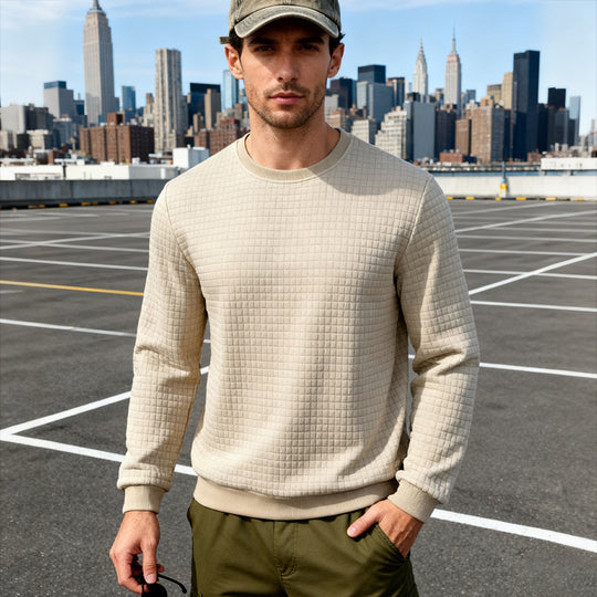 Herren nan strukturiertes Quadrat-Stepppullover mit Rundhals und elastischen Bündchen EB