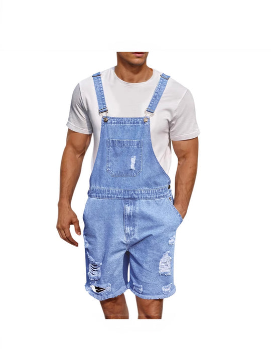 Herren Lässige Denim-Latzhose im distressed Look EB
