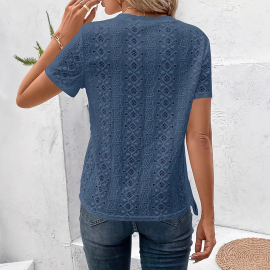 Damen T-Shirt mit trendigem Lochmuster und lässigem Schnitt EB