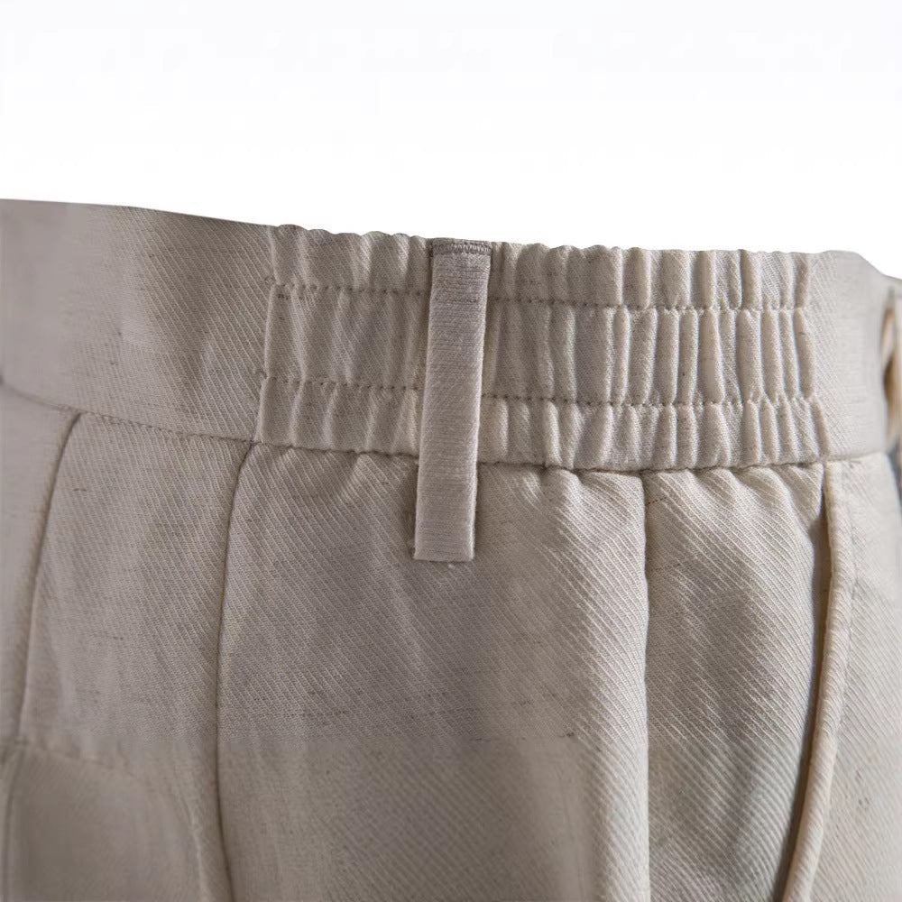 Herren nan lässige Leinenshorts mit Umschlag und Bundfalten EB