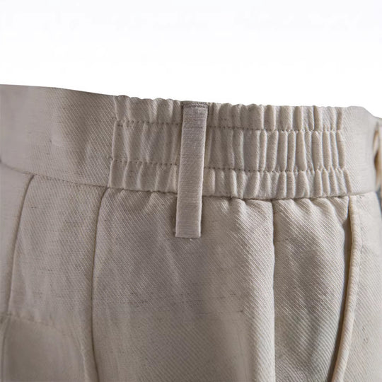 Herren nan lässige Leinenshorts mit Umschlag und Bundfalten EB