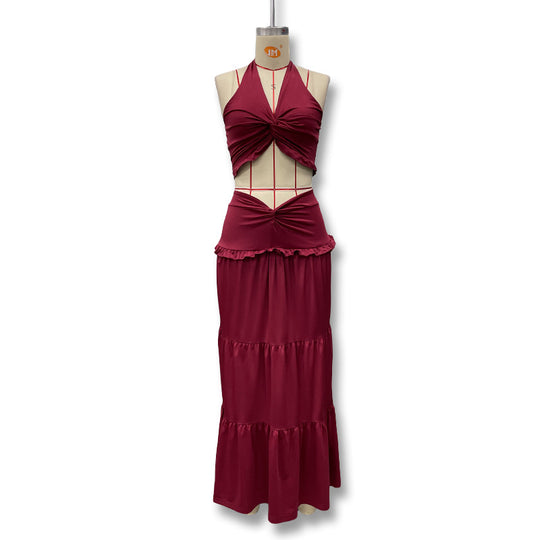 Damen Maxikleid mit raffiniertem Knotendesign und fließendem Rock EB