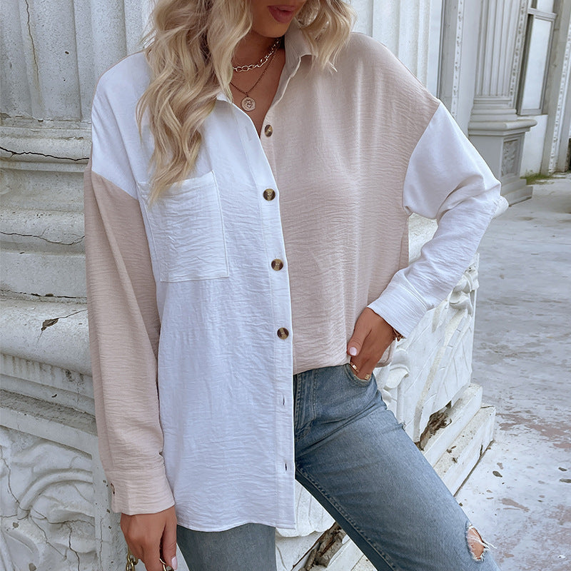 Damen Lässiges Hemdblusenshirt mit trendy Farbblockdesign EB