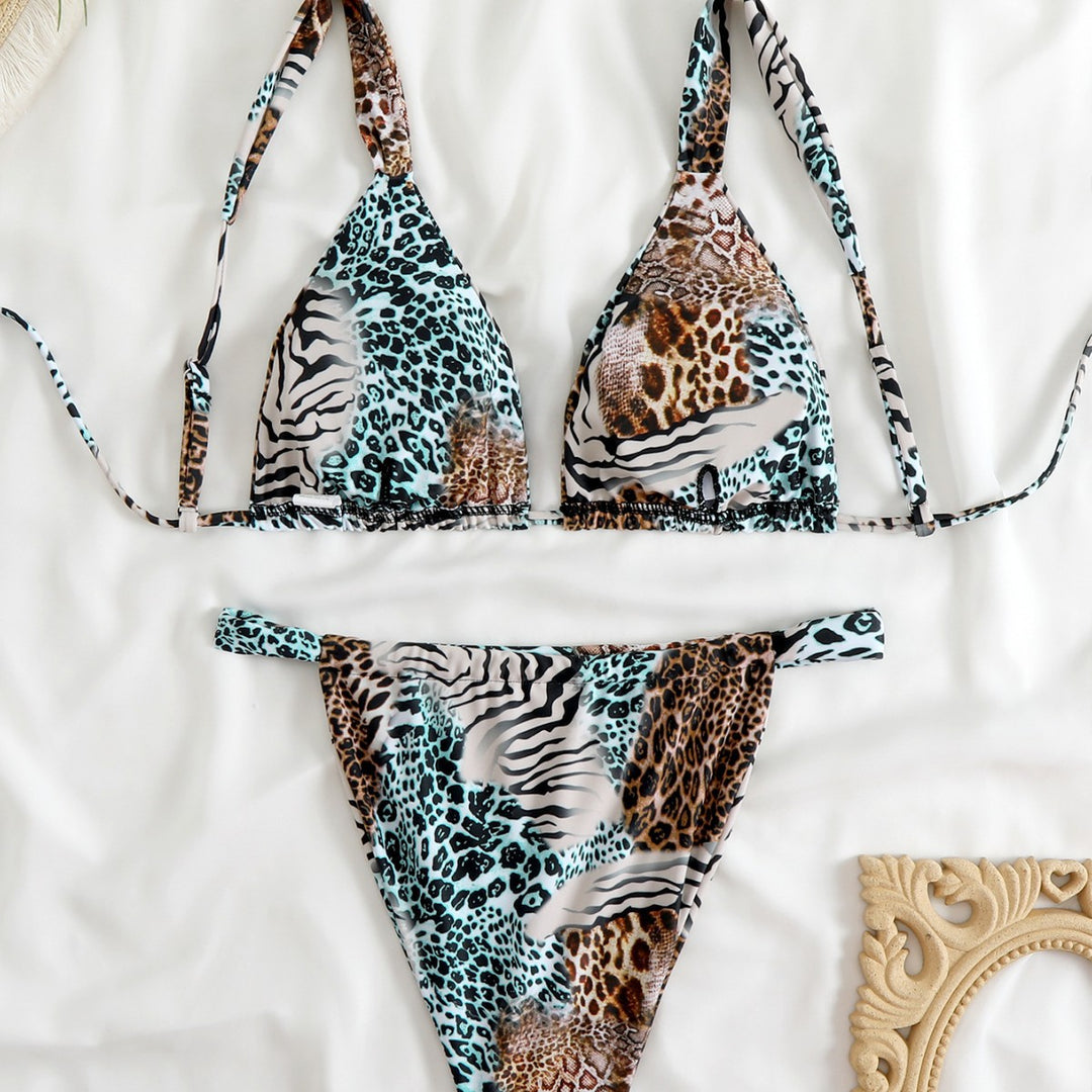 Damen Triangel-Bikini-Set mit modischem Tiermuster EB