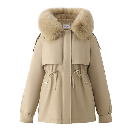 Damen Modischer Pufferparka mit luxuriösem Kunstfellkragen und praktischen Taschen EB