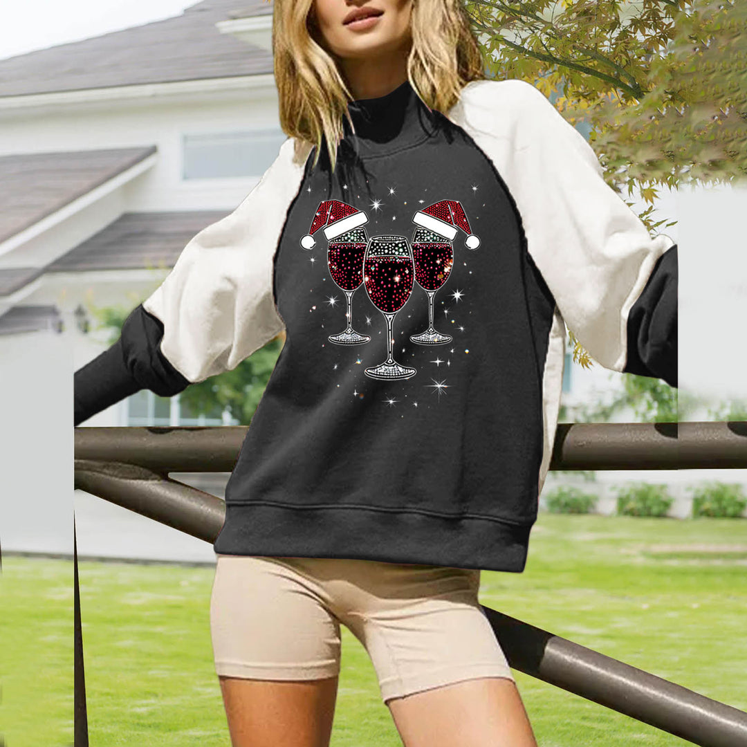 Damen nan oversized Raglan-Sweatshirt mit Stehkragen und funkelndem Weihnachts-Strassprint EB