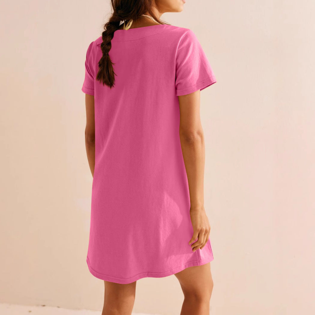 Damen lockeres Sommerkleid mit quadratischem Ausschnitt und praktischen Taschen EB