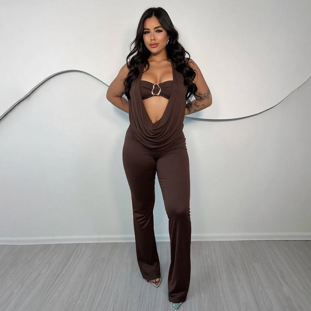 Damen Eleganter und figurbetonter Jumpsuit mit einzigartigem Ausschnitt EB