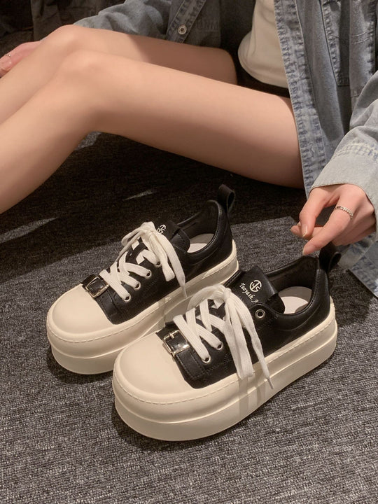 Damen modische Plattform-Sneaker mit elastischem Schnürsystem und robustem Sohlenprofil EB