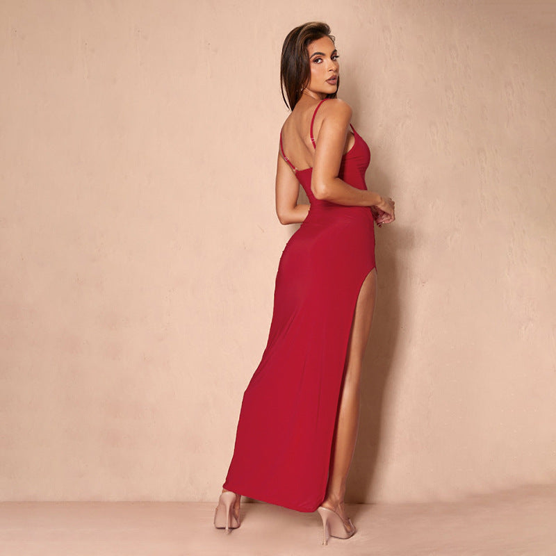 Damen elegantes Spitzen-Maxikleid mit zarten Trägerspitzendetails EB