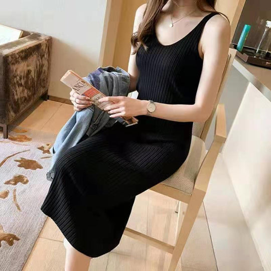 Damen Rippstrick Midi Kleid EB