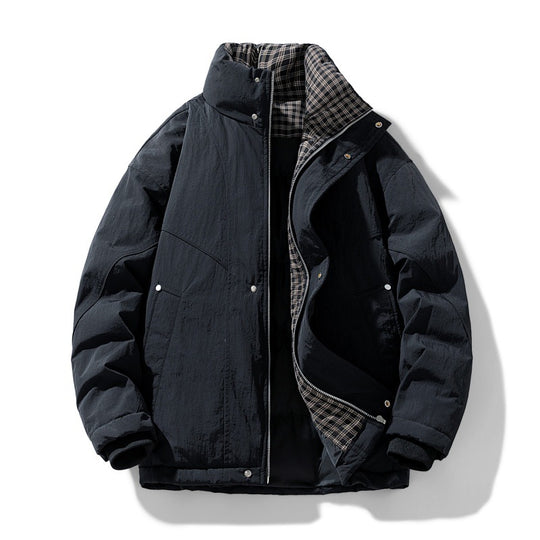 Herren winddichte Steppjacke mit kariertem Thermofutter, Stehkragen und verdecktem Reißverschluss EB