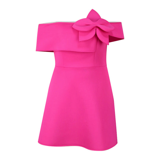 Damen Off-Shoulder Cocktailkleid mit großer Schleifenapplikation EB