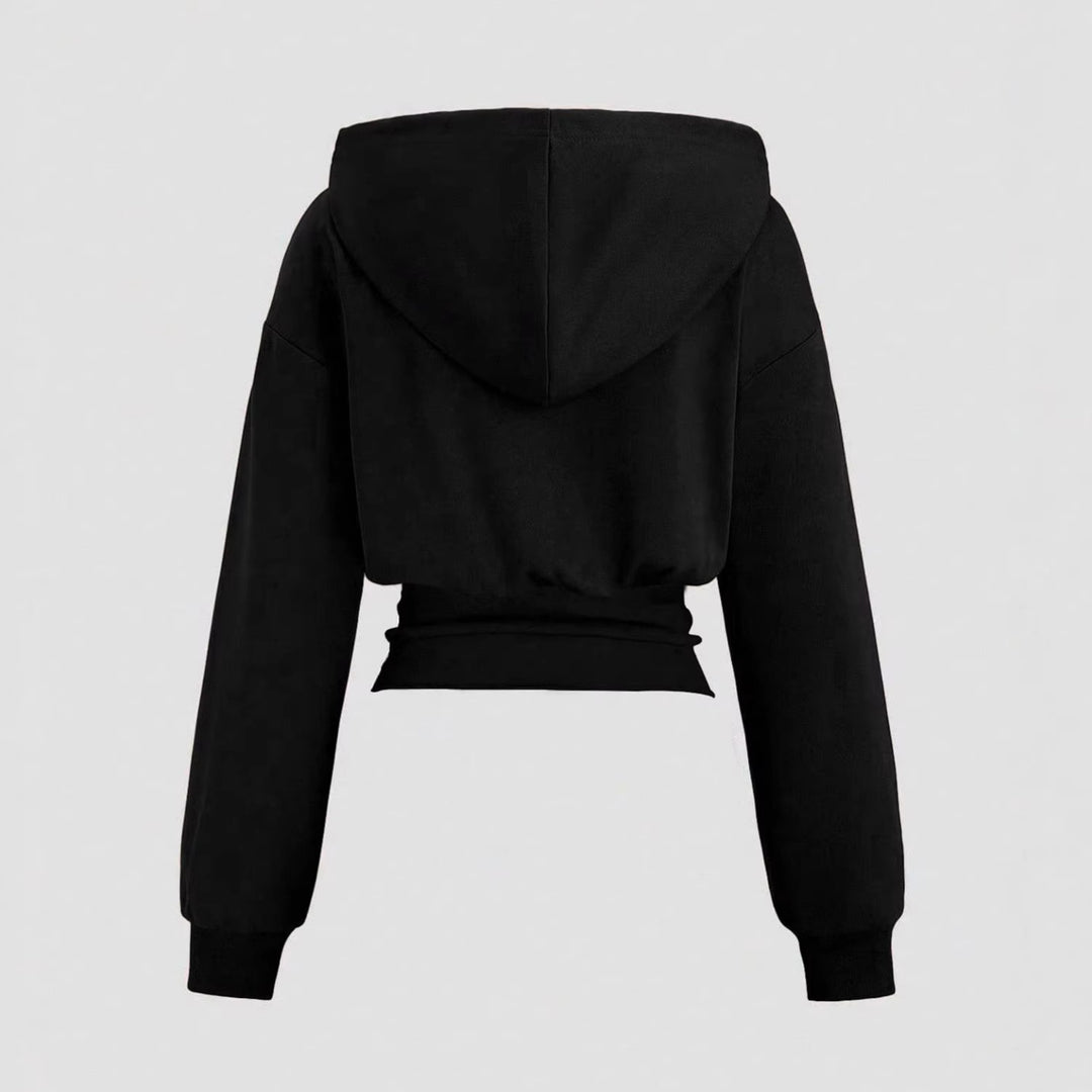 Damen Kurz geschnittener Kapuzenpullover mit tailliertem Rippenbund EB