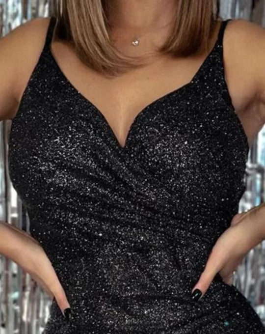 Damen Glitzerndes Wickeltop Kleid EB