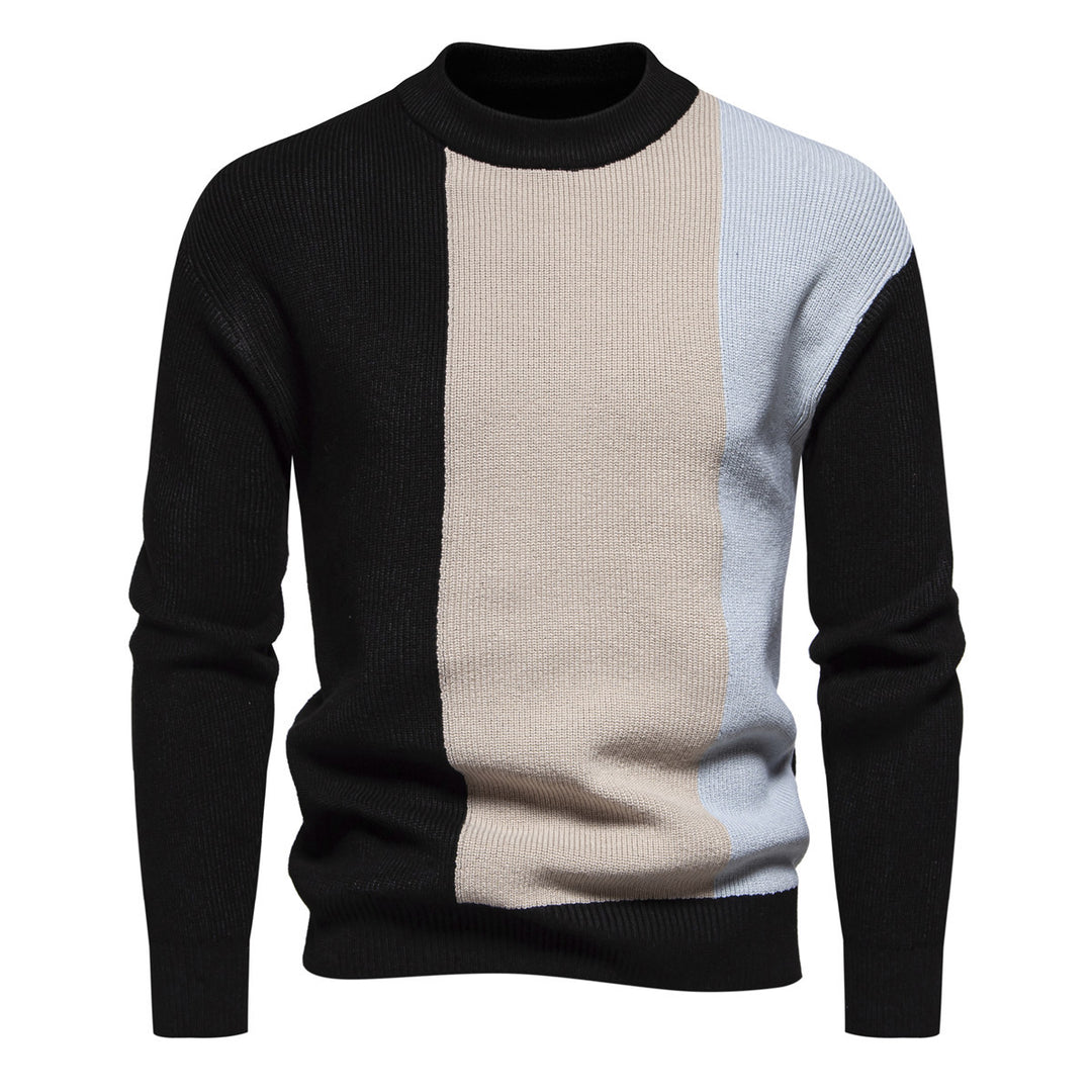 Herren Strickpullover mit modernem Farbblockdesign und hohem Kragen EB