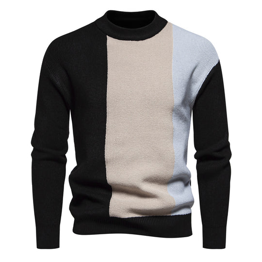 Herren Strickpullover mit modernem Farbblockdesign und hohem Kragen EB