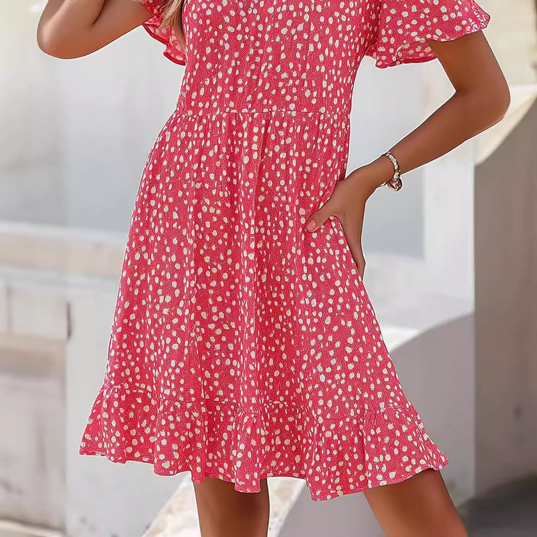 Damen lässiges Freizeitkleid mit fließendem Schnitt und Rüschensaum EB