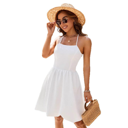 Damen sommerliches Strandkleid mit schulterfreiem Design und elegantem Rock EB