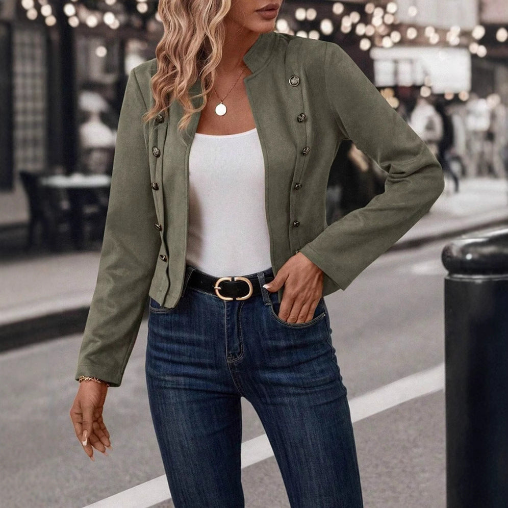 Damen nan taillierte Militärjacke mit Stehkragen und doppelter Knopfleiste EB