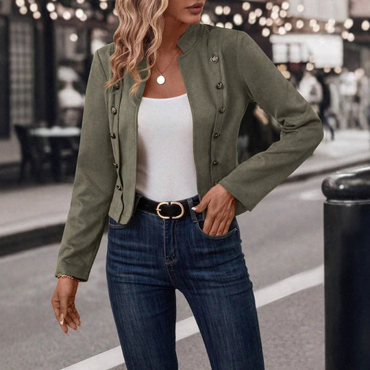 Damen nan taillierte Militärjacke mit Stehkragen und doppelter Knopfleiste EB