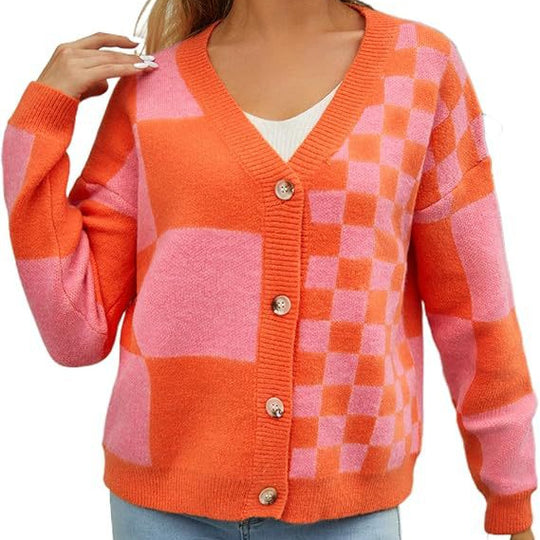 Damen Cardigan mit modischem Karomuster EB