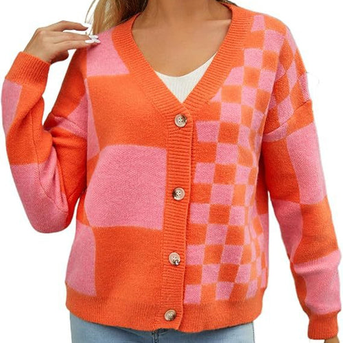 Damen Cardigan mit modischem Karomuster EB
