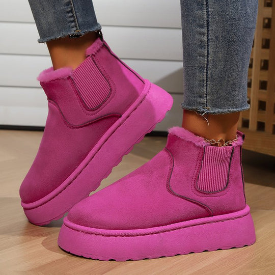 Damen  gefütterte Chelsea-Boots im Velours‑Look mit hohem Plateau‑Sohlenprofil und weichem Innenfutter EB
