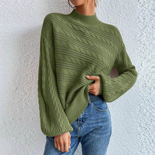 Damen Strickpullover mit hochgeschlossenem Kragen und strukturiertem Muster EB