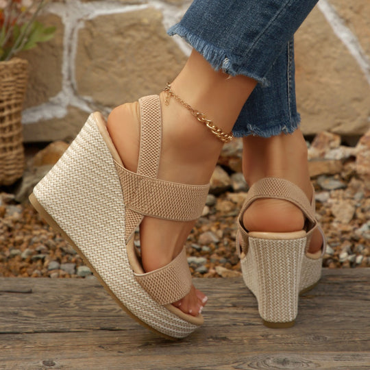 Damen Wedge-Sandalen mit elastischen Riemen und modischem Plateau EB