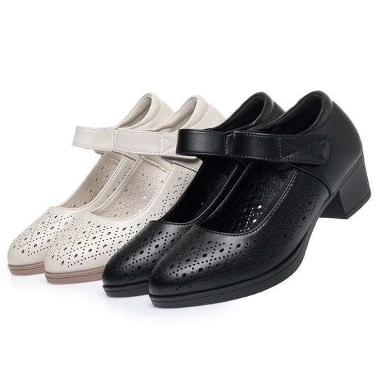 Damen Mary Jane Schuhe mit elegantem Lochdesign und bequemem Blockabsatz EB