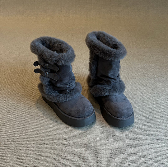 Damen kuschelige Winterstiefel mit modischer Fellverzierung EB
