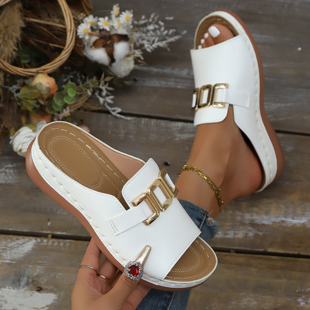 Damen Elegante und bequeme Mules mit modischen Schnallen EB