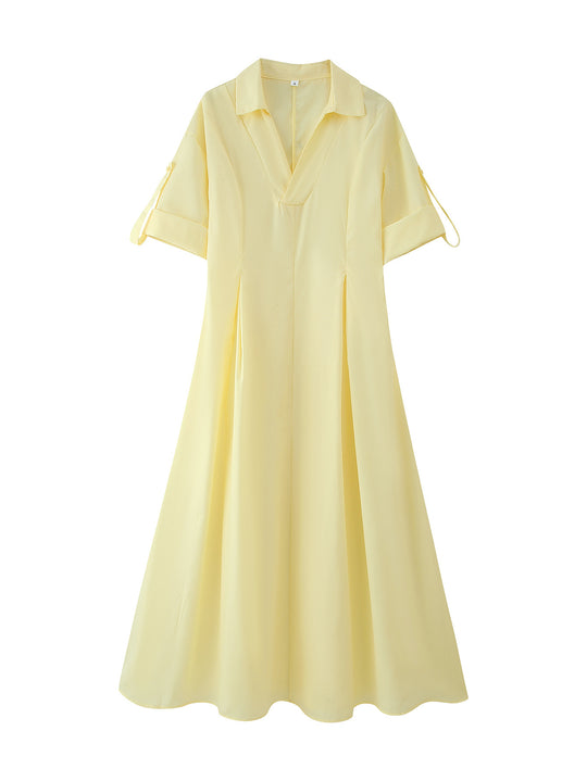 Damen Hemdblusenkleid mit elegantem V-Ausschnitt und weiten Ärmeln EB