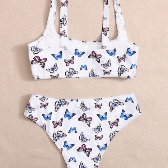 Damen Sportliches Bikini-Set mit verspieltem Schmetterlingsmuster EB