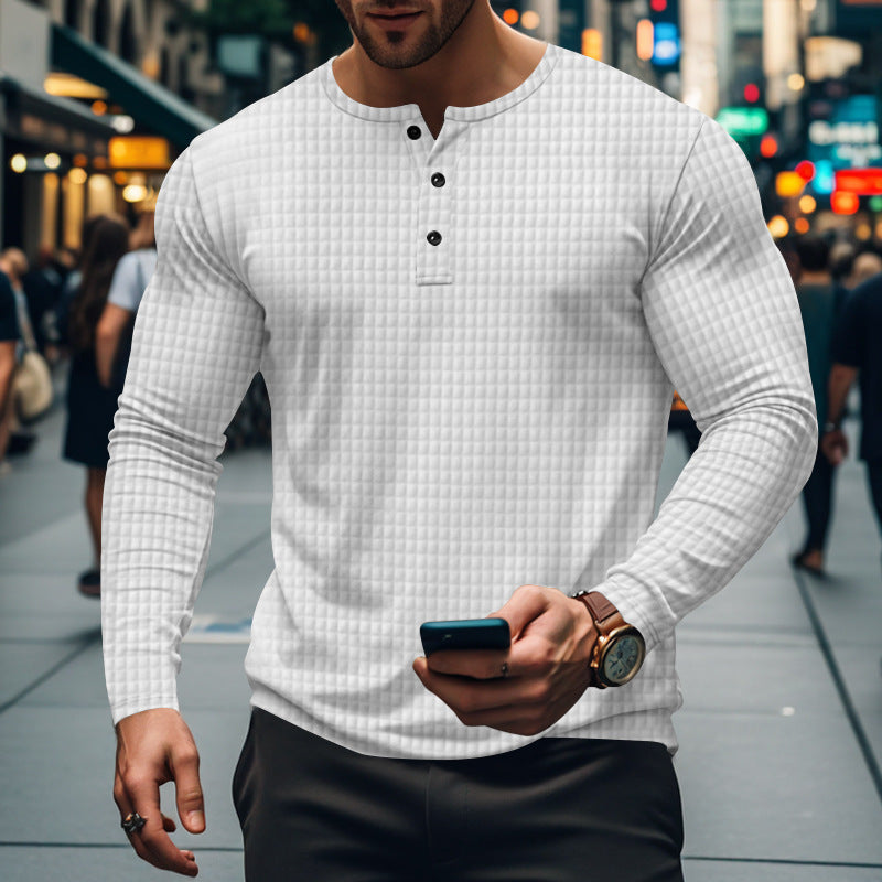 Herren Langarm-Hemd mit knopfbarem Kragen und strukturiertem Design EB