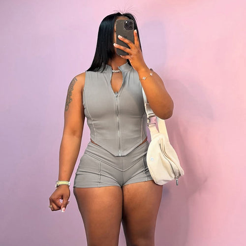 Damen Sportliches Zweiteiliges Set mit Stehkragen und kurzem Schnitt EB