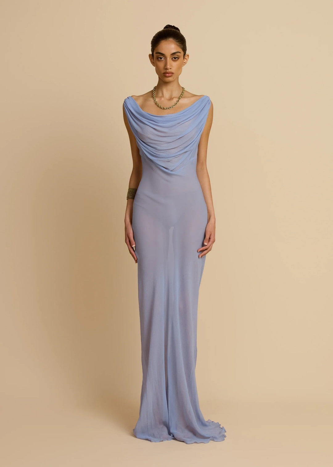 Damen Fließendes Maxikleid mit drapiertem Ausschnitt EB