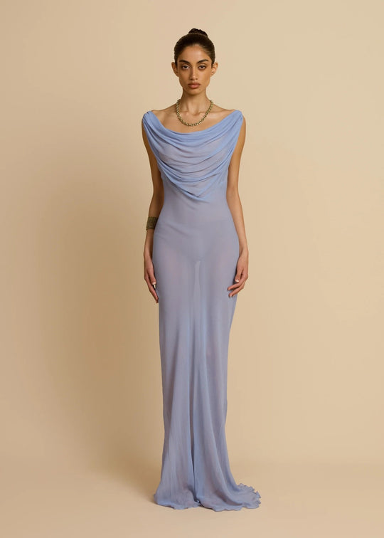 Damen Fließendes Maxikleid mit drapiertem Ausschnitt EB